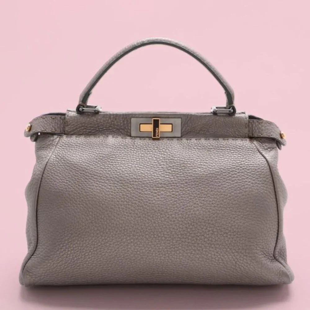 Fendi Medium Gray Leather Selleria Peekaboo Bag - Picture 2 of 13